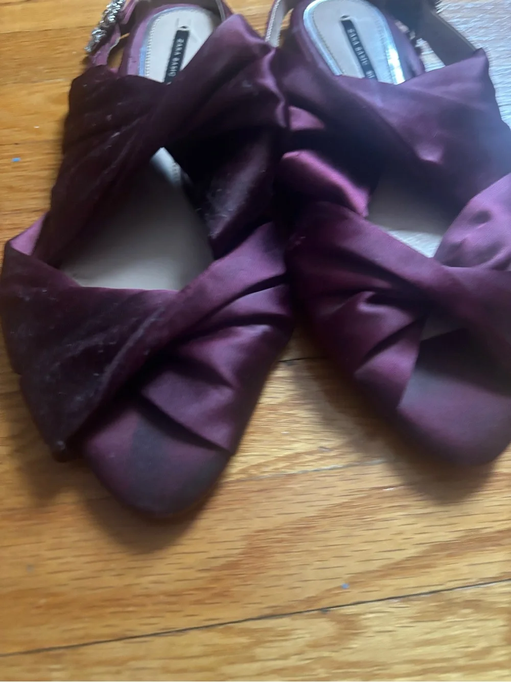 Zara Wine Satin Knotted Slingback Flats - Picture 3 of 6